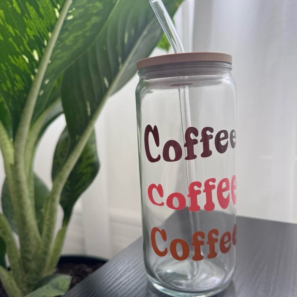 Glass Coffee Tumbler with Straw